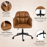 HOMCOM Swivel Office Chair, Faux Leather Desk Chair with Adjustable Height for Living Room, Bedroom, Study, Brown(m-6)