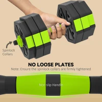 Soozier 6-in-1 Adjustable Dumbbell Set, Used as Kettlebell, Barbell, Dumbbell, Push-Up Stand, 66lbs Free Weights Set, Green(m-6)