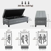 HOMCOM Rectangular Entry Bench, Tufted Upholstered Linen Fabric Wood Feet Storage Ottoman Bench, Grey(m-3)