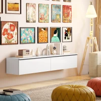 HOMCOM Wall Mounted TV Stand, Floating TV Cabinet with Storage, for TVs up to 80", High Gloss Effect, White(m-9)