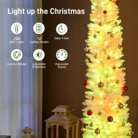 HOMCOM 7.5ft Christmas Tree with Colourful DIY Synchronized LEDs, Hinged Pencil Xmas Tree with Remote, Daily Timer, White(m-5)