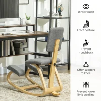 HOMCOM Ergonomic Kneeling Chair, Rocking Wood Kneel Stool with Backrest for Improve Posture, Back Pain, Grey(m-5)