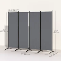 Outsunny Folding Room Divider, Privacy Screen for Home Office Bedroom, 5.6FT Tall, Dark Grey(m-3)