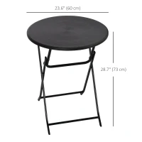 Outsunny Folding Outdoor Coffee Table, 23.6" Round Patio Table with Wood-Effect HDPE Top for Balcony, Garden, Backyard, Dark Grey(m-3)