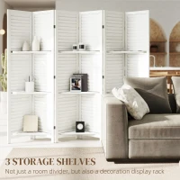 HOMCOM 6 Panel 67" Tall Wood Privacy Screen Room Divider with 3 Shelves and Folding Storage for Bedroom, White(m-4)