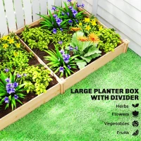Outsunny Wooden Raised Garden Bed, Outdoor Planter Box with Divider and Open Bottom for Flowers, Herbs, Vegetables, DIY Painting(m-4)