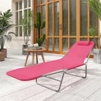 Outsunny Outdoor Lounge Chair, Portable Reclining Seat, Folding Chaise Lounge, Tanning Chair Bed with Pillow, Pink(m-10)
