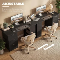 HOMCOM Computer Desk, 47" Writing Table with 3-Tier Shelves and 3 Reversible Drawers for Home Office, Bedroom, Black(m-6)