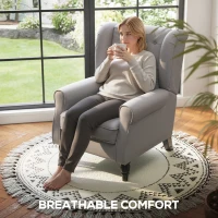 HOMCOM Fabric Accent Chair, Button Tufted Armchair, Upholstered Modern Living Room Chair, Wingback Chair with Wood Legs, Rolled Arms, Thick Padding for Bedroom, Grey(m-6)