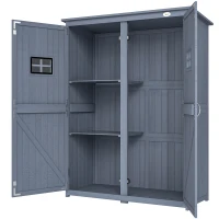 Outsunny 4x1.5ft Wooden Garden Storage Shed, Outdoor Tool Cabinet Organizer with Windows and Double Door, Dark Grey(m-2)