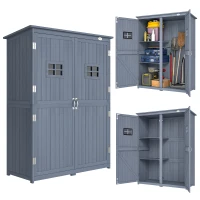 Outsunny 4x1.5ft Wooden Garden Storage Shed, Outdoor Tool Cabinet Organizer with Windows and Double Door, Dark Grey(m-11)