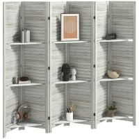 HOMCOM 6 Panel 67" Tall Wood Privacy Screen Room Divider with 3 Shelves and Folding Storage for Bedroom, White(m-11)