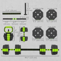 Soozier 6-in-1 Adjustable Dumbbell Set, Used as Kettlebell, Barbell, Dumbbell, Push-Up Stand, 66lbs Free Weights Set, Green(m-3)