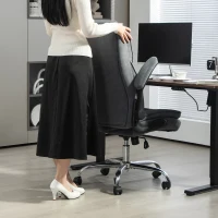 HOMCOM Executive Office Chair, Desk Chair with Flip-up Armrest, Diamond Fabric Computer Chair for Home Office, Dark Grey(m-9)