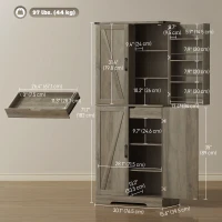 HOMCOM 72" Kitchen Pantry Cabinet, Farmhouse Storage Cabinet with 4 Doors, Drawer, 8 Door Shelves and Adjustable Shelf, Grey(m-3)