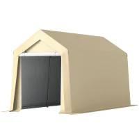 Outsunny 7' x 12' Outdoor Storage Shed Portable Garage with Roll-up Door for Motorcycle, Bike, Garden Tools, Beige(m-2)