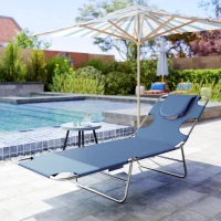 Outsunny Folding Outdoor Chaise Lounge Sun Tanning Chair with Face Cavity, Pillow, 5-level Adjustable for Beach, Pool, Gray(m-8)