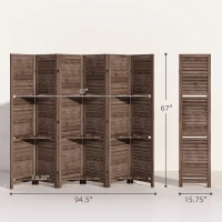 HOMCOM 6 Panel 67" Tall Wood Privacy Screen Room Divider with 3 Shelves and Folding Storage for Bedroom, Walnut(m-3)