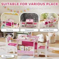 Qaba 3 Pieces Kids Table and Chair Set with Bookshelves, for Classroom, Home, Nursery, Playroom, for Read, Draw, Art, Pink(m-5)