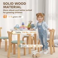 Qaba Wooden Kids Table and Chairs Set, Toddler Table and Chairs Set for 3-8 Years, Green(m-6)