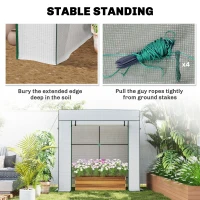 Outsunny Walk-in Tomato Greenhouse Lean-to Green House with Reinforced PE Cover, Roll-up Door, Mesh Windows, White(m-7)