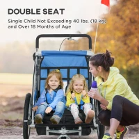 Aosom 2-in-1 Bike Trailer for Kids, Foldable 2-Seat Baby Stroller with 5-Point Harness, Rubber Wheels, Storage Bag, Blue(m-5)