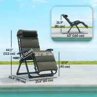 Outsunny 2pcs Reclining Zero Gravity Chair with Adjustable Backrest, Folding Garden Sun Lounger with Removable Cushion, Grey(m-3)