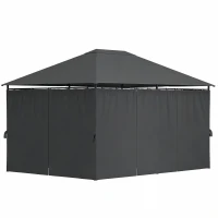 Outsunny 13'x 10' Soft-top Steel Patio Gazebo Canopy Party Tent with 6 Removable Curtains and Drainage Holes, Dark Grey(m-2)