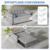 HOMCOM Pull Out Sofa Bed, Sleeper Sofa Couch with USB Ports, Small Linen Loveseat Futon Couch for Living Room, Grey(m-4)