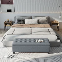 HOMCOM Rectangular Entry Bench, Tufted Upholstered Linen Fabric Wood Feet Storage Ottoman Bench, Grey(m-10)