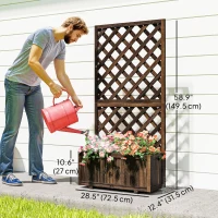 Outsunny 2.4 x 1 x 4.9 ft Garden Wooden Pine Trough Planter with Topped Trellis Climbing Plants Flower Raised Bed, Carbonized(m-3)