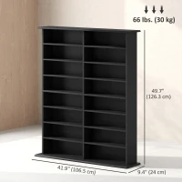 HOMCOM 8-Tier DVD Shelf with 12 Adjustable Shelves, Double CD Shelf, Holds 720 CDs, 396 DVDs or 396 Blu-rays, Black(m-3)