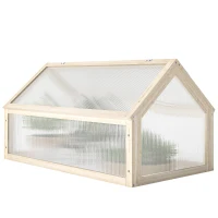 Outsunny Wooden Cold Frame Greenhouse Garden Portable Raised Planter with Openable Top for Indoor, Outdoor, Flowers, Vegetables, Plants, 35.5" x 20.5" x 19.5", Natural Wood(m-2)