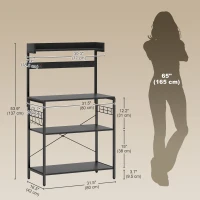 HOMCOM Kitchen Baker's Rack with Power Outlet, Coffee Bar Station with Adjustable Shelves and Hooks, Rustic Brown(m-3)