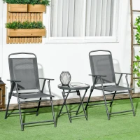Outsunny 3 Pieces Bistro Set, Foldable Patio Furniture Set with Mesh Chairs, Glass Table for Garden, Balcony, Charcoal Grey(m-8)