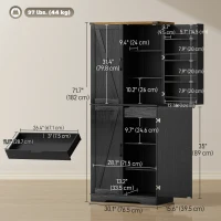 HOMCOM 72" Kitchen Pantry Cabinet, Farmhouse Storage Cabinet with 4 Doors, Drawer, 8 Door Shelves and Adjustable Shelf, Black(m-3)