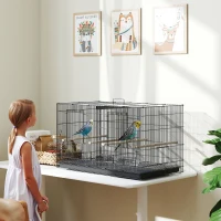 PawHut 18" H Bird Cage, Large Parakeet Cage for Budgie, Lovebird, Canary, Finches with Divider, Black(m-1)