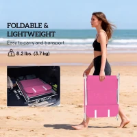 Outsunny Outdoor Lounge Chair, Portable Reclining Seat, Folding Chaise Lounge, Tanning Chair Bed with Pillow, Pink(m-6)