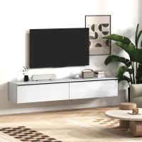 HOMCOM Wall Mounted TV Stand, Floating TV Cabinet with Storage, for TVs up to 80", High Gloss Effect, White(m-10)