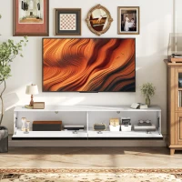 HOMCOM Wall Mounted TV Stand, Floating TV Cabinet with Storage, for TVs up to 80", High Gloss Effect, White(m-7)