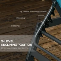 Outsunny Outdoor Lounge Chair, 5-Position Tanning Chair with Wheels, Headrest, Aluminum Frame for Poolside, Beach, Blue(m-5)