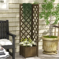 Outsunny Raised Garden Bed Wood Planter with Trellis for Vine Climbing, 16" x 16" x 57", Carbonized(m-8)
