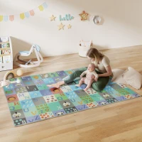 Qaba Foldable Baby Plat Mat, 79" x 59" Kids Floor Mat for Crawling and Learning, Alphabet & Track Theme(m-1)