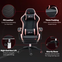 Vinsetto Computer Gaming Chair, PU Leather Office Desk Chair with Footrest, Swivel Wheels, 135° Reclining Back, Black(m-7)