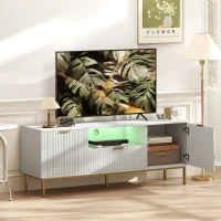 HOMCOM Modern TV Console for TVs up to 50 Inch, Entertainment Center with Smart RGB LED Lights and Soft Close Doors, White(m-1)