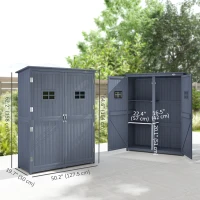 Outsunny 4x1.5ft Wooden Garden Storage Shed, Outdoor Tool Cabinet Organizer with Windows and Double Door, Dark Grey(m-3)