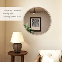 HOMCOM 24" Decorative Wall Mirror for Bedroom Living Room, Modern Round Bathroom Mirror for Home Decor, Silver(m-4)