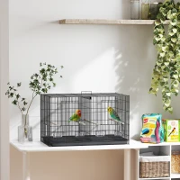 PawHut 18" H Bird Cage, Large Parakeet Cage for Budgie, Lovebird, Canary, Finches with Divider, Black(m-8)