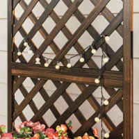 Outsunny 2.4 x 1 x 4.9 ft Garden Wooden Pine Trough Planter with Topped Trellis Climbing Plants Flower Raised Bed, Carbonized(m-10)