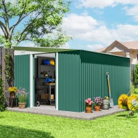 Outsunny 11' x 9' Steel Garden Storage Shed, Outdoor Metal Tool House with Double Sliding Doors & 2 Air Vents, Green(m-1)